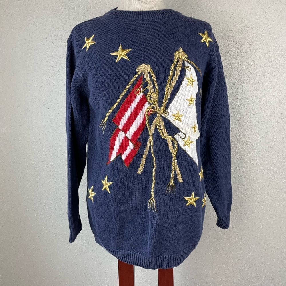Alfred Dunner Stars and Stripes Sweater Top Size M EUC